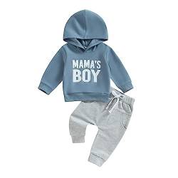 Geagodelia Baby Jungen Kleidung Outfit Babykleidung Set Langarm Kapuzenpullover Top + Hose Neugeborene Weiche Babyset Zweiteiler Patchwork (A1 - Blau & Grau, 12-18 Monate) von Geagodelia