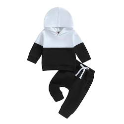 Geagodelia Baby Jungen Kleidung Outfit Babykleidung Set Langarm Kapuzenpullover Top + Hose Neugeborene Weiche Babyset Zweiteiler Patchwork (C - Schwarz, 18-24 Monate) von Geagodelia