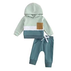 Geagodelia Baby Jungen Kleidung Outfit Babykleidung Set Langarm Kapuzenpullover Top + Hose Neugeborene Weiche Babyset Zweiteiler Patchwork (D - Blau & Grün, 18-24 Monate) von Geagodelia