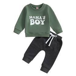 Geagodelia Baby Jungen Kleidung Outfit Babykleidung Set Langarmshirt Sweatshirt + Hose Neugeborene Weiche Babyset Mama's Boy Zweiteiler (B - Grün & Dunkelgrau, 12-18 Monate) von Geagodelia