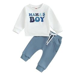 Geagodelia Baby Jungen Kleidung Outfit Babykleidung Set Langarmshirt Sweatshirt + Hose Neugeborene Weiche Babyset Mama's Boy Zweiteiler (B - Weiß & Blau, 0-6 Monate) von Geagodelia