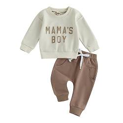 Geagodelia Baby Jungen Kleidung Outfit Babykleidung Set Langarmshirt Sweatshirt + Hose Neugeborene Weiche Babyset Mama's Boy Zweiteiler (C - Beige & Braun, 2-3 Jahre) von Geagodelia