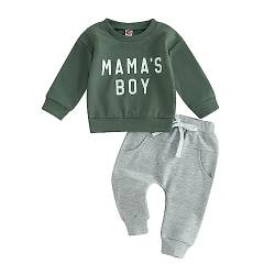 Geagodelia Baby Jungen Kleidung Outfit Babykleidung Set Langarmshirt Sweatshirt + Hose Neugeborene Weiche Babyset Mama's Boy Zweiteiler (C - Grün & Grau, 12-18 Monate) von Geagodelia