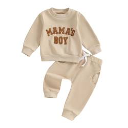 Geagodelia Baby Jungen Kleidung Outfit Babykleidung Set Langarmshirt Sweatshirt + Hose Neugeborene Weiche Babyset Mama's Boy Zweiteiler (D - Beige, 18-24 Monate) von Geagodelia