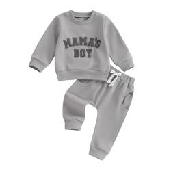 Geagodelia Baby Jungen Kleidung Outfit Babykleidung Set Langarmshirt Sweatshirt + Hose Neugeborene Weiche Babyset Mama's Boy Zweiteiler (D - Grau, 0-6 Monate) von Geagodelia