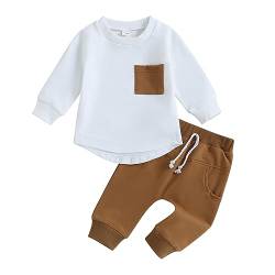 Geagodelia Baby Jungen Kleidung Outfit Babykleidung Set Langarmshirt Sweatshirt + Hose Neugeborene Weiche Babyset Zweiteiler Patchwork (A - Weiß, 18-24 Monate) von Geagodelia