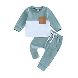 Geagodelia Baby Jungen Kleidung Outfit Babykleidung Set Langarmshirt Sweatshirt + Hose Neugeborene Weiche Babyset Zweiteiler Patchwork (B - Blau, 6-12 Monate) von Geagodelia