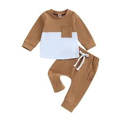 Geagodelia Baby Jungen Kleidung Outfit Babykleidung Set Langarmshirt Sweatshirt + Hose Neugeborene Weiche Babyset Zweiteiler Patchwork (B - Braun, 2-3 Jahre) von Geagodelia