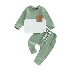 Geagodelia Baby Jungen Kleidung Outfit Babykleidung Set Langarmshirt Sweatshirt + Hose Neugeborene Weiche Babyset Zweiteiler Patchwork (B - Grün, 6-12 Monate) von Geagodelia