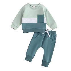 Geagodelia Baby Jungen Kleidung Outfit Babykleidung Set Langarmshirt Sweatshirt + Hose Neugeborene Weiche Babyset Zweiteiler Patchwork (C - Blau, 0-6 Monate) von Geagodelia