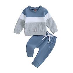 Geagodelia Baby Jungen Kleidung Outfit Babykleidung Set Langarmshirt Sweatshirt + Hose Neugeborene Weiche Babyset Zweiteiler Patchwork (D - Blau & Grau, 6-12 Monate) von Geagodelia