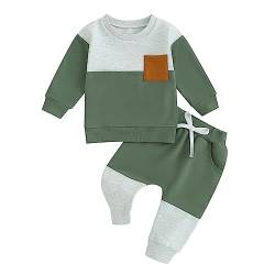 Geagodelia Baby Jungen Kleidung Outfit Babykleidung Set Sweatshirt Langarmshirt + Hose Neugeborene Weiche Babyset Patchwork Zweiteiler (Grün & Hellgrau, 2-3 Jahre) von Geagodelia