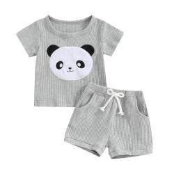 Geagodelia Baby Jungen Kleidung Outfit Babykleidung Set T-Shirt Top + Shorts Neugeborene Kleinkinder Weiche Babyset Sommer Zweiteiler (Grau 22 - Panda, 6-12 Monate) von Geagodelia