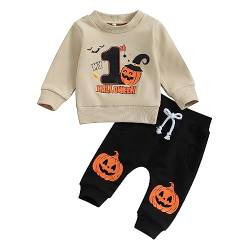 Geagodelia Baby Jungen Mädchen Halloween Kürbis Kleidung Outfit Babykleidung Set Langarmshirt Top + Hose Neugeborene Weiche Babyset My First Halloween (A - Khaki & Schwarz, 6-12 Monate) von Geagodelia