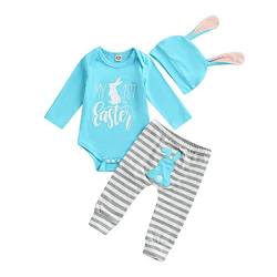 Geagodelia Baby Jungen Mädchen Ostern Kleidung Outfit Osterhase Babykleidung Set Body Top + Hose Neugeborene Weiche Babyset My First Easter (A - Blau, 0-3 Monate) von Geagodelia