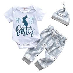 Geagodelia Baby Jungen Mädchen Ostern Kleidung Outfit Osterhase Babykleidung Set Body Top + Hose Neugeborene Weiche Babyset My First Easter (B - Weiß, 0-3 Monate) von Geagodelia