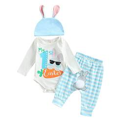 Geagodelia Baby Jungen Mädchen Ostern Kleidung Outfit Osterhase Babykleidung Set Body Top + Hose Neugeborene Weiche Babyset My First Easter (D - Hellblau, 6-9 Monate) von Geagodelia