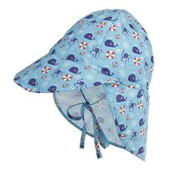 Geagodelia Baby Jungen Mädchen Sonnenhut UV Schutz UPF50+ Kinder Weiche Schirmmütze Sommer Mütze Hut für Strand Outdoor Reise Urlaub (Wal & Tintenfisch, 6-18 Monate) von Geagodelia