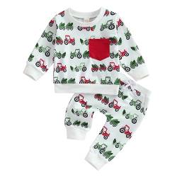 Geagodelia Baby Jungen Weihnachten Outfit Kleidung Weihnachtsoutfit Babykleidung Set Langarmshirt Sweatshirt + Hose Neugeborene Weiche Babyset Zweiteiler (B - Weiß, 6-12 Monate) von Geagodelia