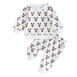 Geagodelia Baby Jungen Weihnachten Outfit Kleidung Weihnachtsoutfit Babykleidung Set Langarmshirt Sweatshirt + Hose Neugeborene Weiche Babyset Zweiteiler (E - Weiß Elch, 18-24 Monate) von Geagodelia