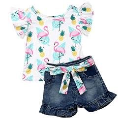 Geagodelia Baby Kinder Kleidung Outfit Mädchen Kinderkleidung Babykleidung Set Bluse Top T-Shirt + Jeans Shorts Kleinkinder Weiche Sommer Babyset (Weiß 06, 3-4 Jahre) von Geagodelia