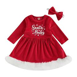 Geagodelia Baby Kinder Mädchen Weihnachten Kleid Outfit Prinzessin Weihnachtskleid Weihnachtsoutfit Langarm Babykleidung Kuschelige Kleidung (Rot 04, 18-24 Monate) von Geagodelia