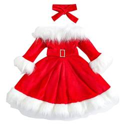 Geagodelia Baby Kinder Mädchen Weihnachten Kleid Outfit Prinzessin Weihnachtskleid Weihnachtsoutfit Langarm Babykleidung Kuschelige Kleidung (Rot 69, 5-6 Jahre) von Geagodelia