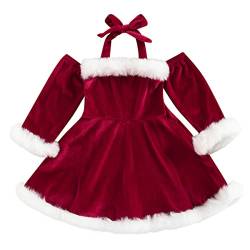 Geagodelia Baby Kinder Mädchen Weihnachten Kleid Outfit Prinzessin Weihnachtskleid Weihnachtsoutfit Langarm Babykleidung Kuschelige Kleidung (Wein 59, 12-18 Monate) von Geagodelia