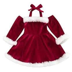 Geagodelia Baby Kinder Mädchen Weihnachten Kleid Outfit Prinzessin Weihnachtskleid Weihnachtsoutfit Langarm Babykleidung Kuschelige Kleidung (Wein 59, 18-24 Monate) von Geagodelia