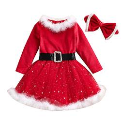 Geagodelia Baby Kinder Mädchen Weihnachten Kleid Outfit Prinzessin Weihnachtskleid Weihnachtsoutfit Langarm Babykleidung Neugeborene Weiche Weihnachtsmann Kleidung (Rot 77, 3-4 Jahre) von Geagodelia