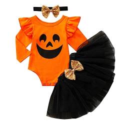 Geagodelia Baby Kleidung Halloween Outfit Babykleidung Set Mädchen Langarm Body Strampler + Tütü Rock Tüllrock Neugeborene Weiche Babyset My First Halloween (Orange & Schwarz 07, 3-6 Monate) von Geagodelia