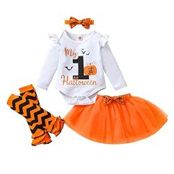 Geagodelia Baby Kleidung Halloween Outfit Babykleidung Set Mädchen Langarm Body Strampler + Tütü Rock Tüllrock Neugeborene Weiche Babyset My First Halloween (Weiß & Orange 49, 12-18 Monate) von Geagodelia