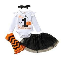 Geagodelia Baby Kleidung Halloween Outfit Babykleidung Set Mädchen Langarm Body Strampler + Tütü Rock Tüllrock Neugeborene Weiche Babyset My First Halloween (Weiß & Schwarz 49, 0-3 Monate) von Geagodelia