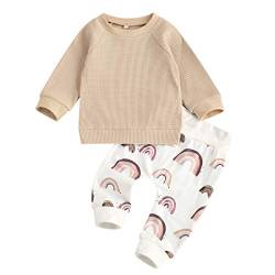 Geagodelia Baby Kleidung Jungen Sweatshirts Langarm Oberteile Hose Baby Neugeborenen Set Outfit Babykleidung Set (Beige, 0-6 Monate) von Geagodelia