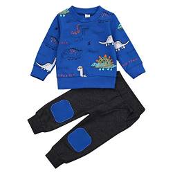 Geagodelia Baby Kleidung Outfit Jungen Babykleidung Set T-Shirt Sweatshirt + Hose Shorts Neugeborene Weiche Dinosaurier Babyset (Blau - Langarm, 3-4 Jahre) von Geagodelia