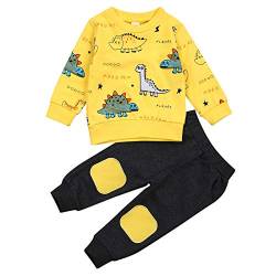 Geagodelia Baby Kleidung Outfit Jungen Babykleidung Set T-Shirt Sweatshirt + Hose Shorts Neugeborene Weiche Dinosaurier Babyset (Gelb - Langarm, 12-18 Monate) von Geagodelia