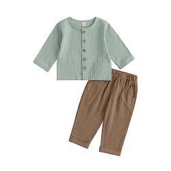 Geagodelia Baby Kleidung Set Junge Hose und Langarmshirt Bekleidungssets für Kleinkinder Baby Jungen Baumwolle Sommer Outfits (02 B - Dunkelkhaki, 3-4 Years) von Geagodelia