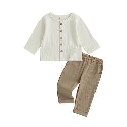 Geagodelia Baby Kleidung Set Junge Hose und Langarmshirt Bekleidungssets für Kleinkinder Baby Jungen Baumwolle Sommer Outfits (02 B - Khaki, 18-24 Months) von Geagodelia