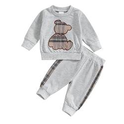 Geagodelia Baby Mädchen Kleidung Outfit Babykleidung Set Langarmshirt Sweatshirt + Hose Neugeborene Weiche Babyset Zweiteiler (B - Grau Bär, 3-6 Monate) von Geagodelia