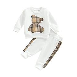 Geagodelia Baby Mädchen Kleidung Outfit Babykleidung Set Langarmshirt Sweatshirt + Hose Neugeborene Weiche Babyset Zweiteiler (B - Weiß Bär, 12-18 Monate) von Geagodelia
