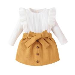 Geagodelia Baby Mädchen Kleidung Outfit Babykleidung Set Langarmshirt Top + Rock Neugeborene Weiche Babyset Zweiteiler (Weiß & Gelb, 18-24 Monate) von Geagodelia