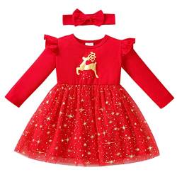 Geagodelia Baby Mädchen Weihnachten Kleid Outfit Prinzessin Weihnachtskleid Weihnachtsoutfit Langarm Babykleidung Neugeborene Weiche Kleidung My First Christmas (Rot 22 - Elch, 12-18 Monate) von Geagodelia