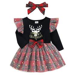 Geagodelia Baby Mädchen Weihnachten Kleid Outfit Prinzessin Weihnachtskleid Weihnachtsoutfit Langarm Babykleidung Neugeborene Weiche Kleidung My First Christmas (Schwarz 20, 0-6 Monate) von Geagodelia