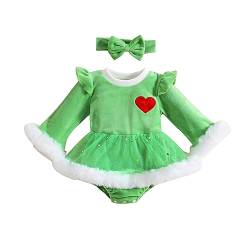 Geagodelia Baby Mädchen Weihnachten Kleid Outfit Weihnachtskleid Weihnachtsoutfit Prinzessin Body Langarm Babykleidung Neugeborene Weiche Kleidung My First Christmas (B - Grün, 3-6 Monate) von Geagodelia