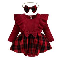 Geagodelia Baby Mädchen Weihnachten Kleid Outfit Weihnachtskleid Weihnachtsoutfit Prinzessin Body Langarm Babykleidung Neugeborene Weiche Kleidung My First Christmas (D - Rot, 12-18 Monate) von Geagodelia