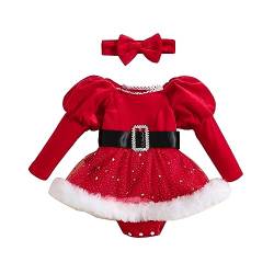 Geagodelia Baby Mädchen Weihnachten Kleid Outfit Weihnachtskleid Weihnachtsoutfit Prinzessin Body Langarm Babykleidung Neugeborene Weiche Kleidung My First Christmas (F - Rot, 12-18 Monate) von Geagodelia