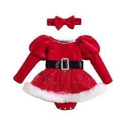 Geagodelia Baby Mädchen Weihnachten Kleid Outfit Weihnachtskleid Weihnachtsoutfit Prinzessin Body Langarm Babykleidung Neugeborene Weiche Kleidung My First Christmas (F - Rot, 18-24 Monate) von Geagodelia