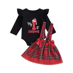 Geagodelia Baby Mädchen Weihnachten Outfit Kleidung Weihnachtsoutfit Babykleidung Set Body Strampler Top + Rock mit Hosenträger Neugeborene Babyset My First Christmas (C - Schwarz, 3-6 Monate) von Geagodelia