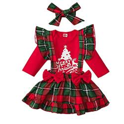 Geagodelia Baby Mädchen Weihnachten Outfit Kleidung Weihnachtsoutfit Babykleidung Set Body Strampler Top + Rock mit Hosenträger Neugeborene Babyset My First Christmas (Rot & Karierte 34, 12-18 Monate) von Geagodelia