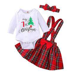 Geagodelia Baby Mädchen Weihnachten Outfit Kleidung Weihnachtsoutfit Babykleidung Set Body Strampler Top + Rock mit Hosenträger Neugeborene Babyset My First Christmas (Weiß & Rot 17, 3-6 Monate) von Geagodelia